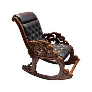 Fauteuil à bascule en bois de Sheesham – Fauteuil à bascule sculpté à la main en bois massif avec coussin, fauteuil robuste avec accoudoirs pour salon - Product Image 3