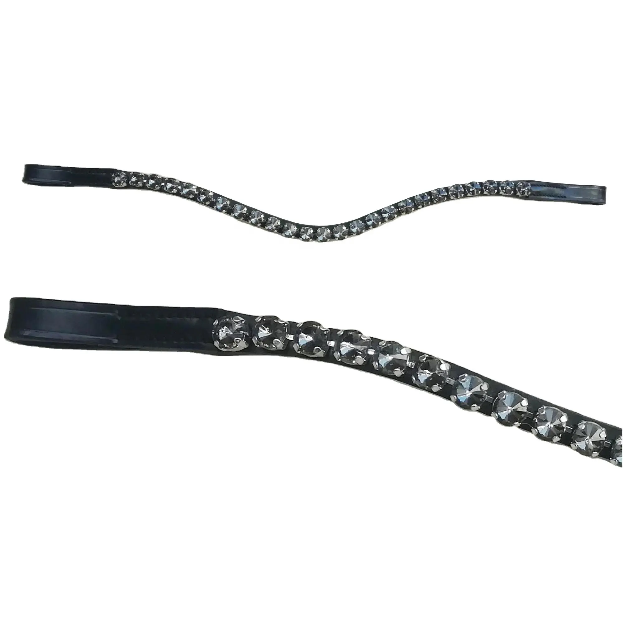 Best Quality Leather Horse Browbands Wave Shape 12 mm Large Glass Crystal Jet Black Color