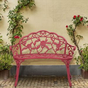 Panca da Esterno in Alluminio Pressofuso con Motivo Rosa Rossa Rustica e Gambe Curve per Hotel, Centri Commerciali, Parchi, Porticati - Ispirata alle Panchine in Legno da Parco - Product Image 5