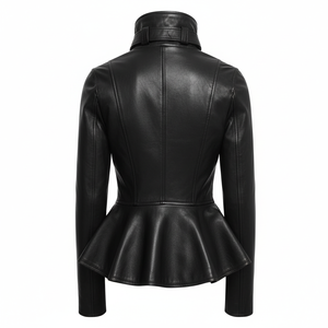 Veste en cuir noire pour femme, style motard, coupe slim, streetwear décontracté, couleur unie - Product Image 2