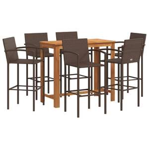 Conjunto de Bar para Patio de 7 Piezas en Madera Maciza de Acacia y Ratán Sintético Marrón, Muebles Elegantes para Exteriores - Product Image 2