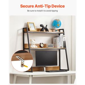 2-Tier <b>Desktop</b> Storage Organizer 37.4 X 12.6 X 35.4 Inch Wood Color Office Rack Bookcases Bookshelves Display <b>Shelf</b> for <b>Desktop</b> - Product Image 6