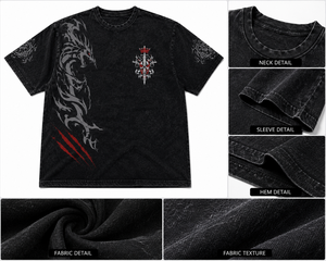 T-shirt en coton épais délavé sur mesure, style vintage délavé à l'acide, imprimé graphique dragon surdimensionné, streetwear, OEM ODM - Product Image 5