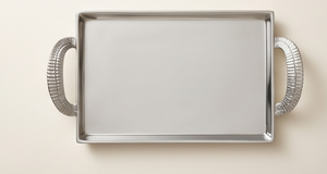 Plateau de service rectangulaire en aluminium moulé argenté, avec poignée texturée, pour présentation alimentaire, idéal pour hôtels et restaurants – Vente directe usine - Product Image 4