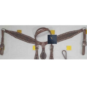 Ensemble de têtière et de collier de poitrine pour cheval en cuir marron, à une oreille, avec tressage en cuir brut et motifs floraux, équipement de style western - Product Image 3