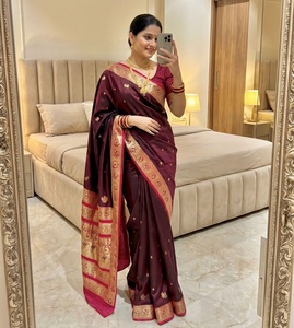 Indian Traditional Ethnic Satin <b>Silk</b> with Meenakari Weaving Saree for Festive Function for Women Fancy Wedding Wear Saree - Product Image 1
