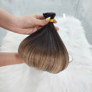 Extensions de cheveux humains GUGU I-Tip, ombré brun à blond, fusionnement sans couture, aspect naturel, cheveux vierges. - Product Image 2