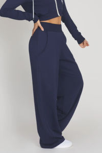 Pantalon de jogging pour femme couleur marine, coupe ample, style décontracté, pantalon de survêtement confortable, logo personnalisé, joggers vierges, ODM - Product Image 3