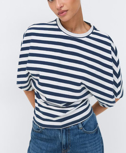 Camiseta Corta Blanca para Mujer, Estilo Holgado, Hombros Caídos, Manga Corta, Cuello Redondo, Color Sólido, Algodón Jersey, Transpirable - Product Image 6