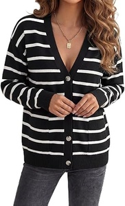 Cardigan gris en tricot pour femme, boutonné sur le devant, manches longues, col en V, pull décontracté, couleur unie, 100% acrylique, vêtements d'automne - Product Image 2