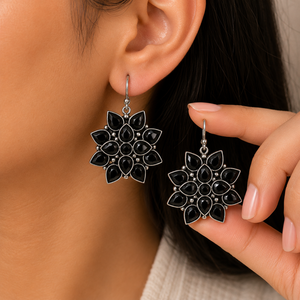 Hot Selling Antique Silver Plated Brass <b>Turquoise</b> Black Onyx Bezel Setting Bohemian <b>Stud</b> <b>Earrings</b> Women Party Gift Wholesale - Product Image 2