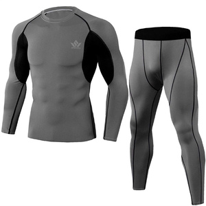 Men's 2 Piece Seamless Compression Set Long Sleeve <b>Top</b> Full Length Tights Quick Dry Stretch Gym Activewear - Product Image 3