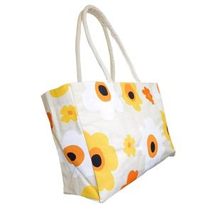 Sacs fourre-tout en toile de coton à imprimé de fleurs jaunes pour femmes, élégants et écologiques Sacs à provisions réutilisables avec logo imprimé personnalisé - Product Image 2
