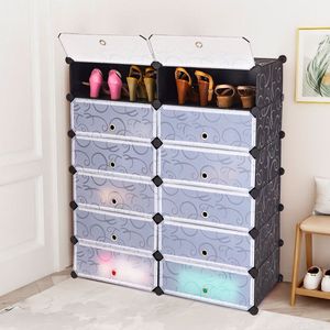 Scarpiera Portatile Fai-da-te a 12 Cubi in Plastica con Ante Trasparenti e Contenitori a Cubo - Product Image 6