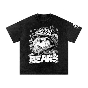เสื้อยืดผู้ชายลายการ์ตูนหมี แขนสั้น คอกลม สไตล์สตรีท ทรงปกติ ผ้าถักผสมโพลีเอสเตอร์/คอตตอน - Product Image 4