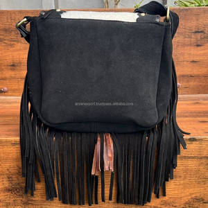 New Western Style Hair on Cowhide <b>Suede</b> Genuine Leather Fringe <b>Bag</b> High Quality Boho Women's Shoulder <b>Bags</b> With Turquoise Stone - Product Image 5