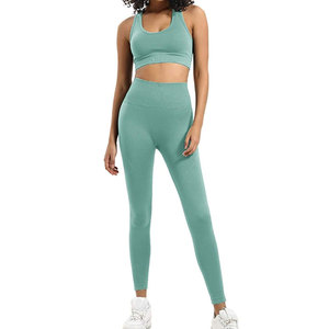 Conjuntos Deportivos de 2 Piezas para Mujer, de Alta Calidad, Cintura Alta, Elásticos, de Spandex/Nylon, Sin Costuras, Sólidos - Product Image 1