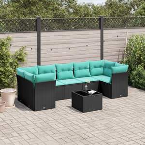 Ensemble de canapés de patio en polyrotin noir, 8 pièces avec coussins, meubles d'extérieur, style contemporain, design moderne - Product Image 3