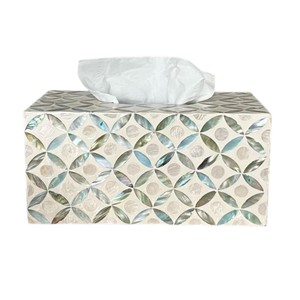 Caja de pañuelos rectangular de alta gama con incrustaciones de nácar y madera hecha a mano para decoración del hogar - Product Image 5