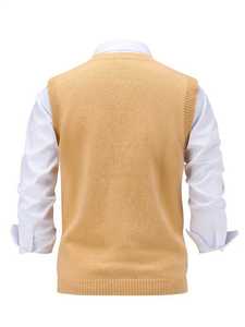 Men's Mustard <b>Yellow</b> V-Neck Cable Knit Sweater Vest Sleeveless Twist Rope Graphic Pullover Casual Preppy Fall Winter Waistcoat - Product Image 2