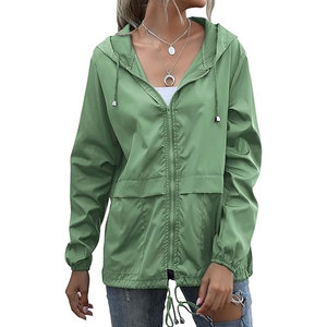 <b>Women's</b> Customized Woven Lightweight Waterproof Raincoat Hooded Windbreaker <b>Jacket</b> Adjustable Fit Multiple Pockets Outdoor Use - Product Image 2