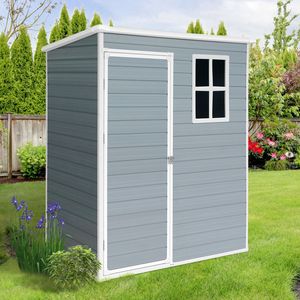 Caseta de Almacenamiento Exterior de Resina de 1.52m x 0.91m, Caseta de Jardín de Plástico Gris con Puerta con Cerradura para Patio Trasero (W540S00019) - Product Image 4