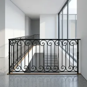 Traditional Cast Iron <b>Stair</b> <b>Railings</b> Wall-Mounted Rust Resistant Balustrade For Indoor Staircase Handrails - Product Image 2