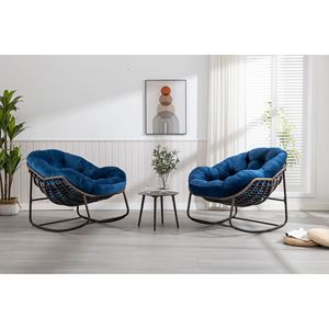 Sedia a dondolo in Rattan per esterni blu Navy con cuscino imbottito per portico da soggiorno con giardino - Product Image 5