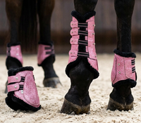 Protector de Tendones para Caballo, de Tela Brillante Rosa, con Neopreno Elástico, Color Personalizado, Ligero y Acolchado