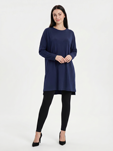Blusa Elya para Mujer, Manga Larga, Color Azul Marino, Seda de Leche, Corte Holgado, Talla Única, Informal, Transpirable, Ligera, Hasta la Talla 3XL, Venta al Por Mayor - Product Image 3