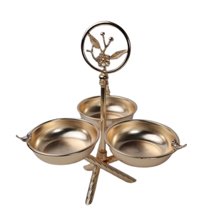Wholesale Vintage Metal Dip Bowl Set 3 Tier Metal Serving Dish Bowl with Stand and Spoons Premium Chutney Sauce Container - Product Image 4
