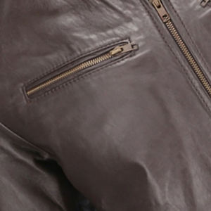 <b>Men's</b> <b>Brown</b> Genuine <b>Leather</b> Moto <b>Jacket</b> Stand Collar Zipper Closure Regular Fit Solid Color Autumn Outerwear In Premium Quality - Product Image 5