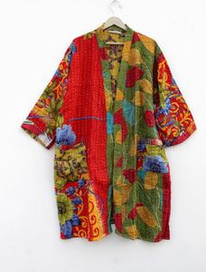 Nueva llegada Kantha Vintage algodón abrigo Kimono chaqueta algodón Multicolor Vintage kantha chaqueta acolchada para mujer - Product Image 4