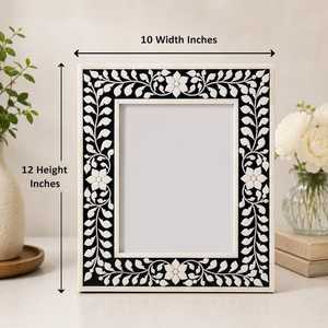 Hand Crafted Mother of Pearl Inlay Picture <b>Frame</b>: <b>Black</b> Floral Bohemian Photo <b>Frame</b> - Product Image 2