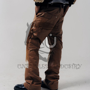 Pantalon à double genouillère en cuir de vachette marron et blanc - Product Image 4