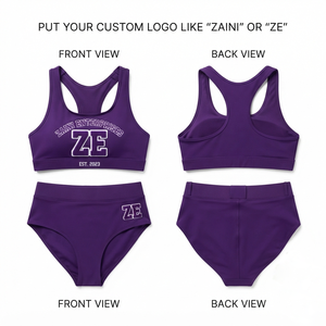 Women Bikini Set Premium 220 GSM Nylon Spandex Stretch Fabric <b>Purple</b> High Waist Two Piece Swimwear Custom Heat Transfer Logo Set - Product Image 1