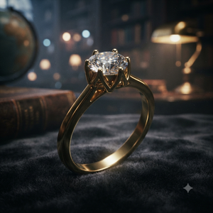Anillo de Compromiso Solitario de Moissanita con Corte Redondo en Oro Amarillo, Anillo de Promesa de Boda Clásico de Seis Puntas para Mujer, Joyería Personalizada - Product Image 1