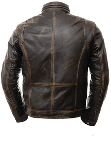 Cow Skin Leather Winter Motorcycle <b>Jacket</b> Biker Race Stand Collar <b>Slim</b> <b>Fit</b> Solid Color Zipper Windproof Breathable Eco-Friendly - Product Image 2