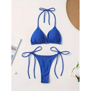Sexy Lace-Up Bikini Swimsuit Two-Piece Padded Push-Up <b>Top</b> with High Waist Bottom for Summer Pool or Beach - Product Image 6
