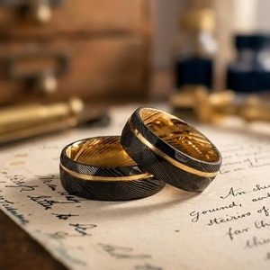Anillo de Boda de Acero de Damasco Hecho a Mano, Proveedor OEM Personalizado, Anillo para Hombre, Tendencia 2026, Más Vendido, Chapado en Oro para Padrinos de Boda, Color Personalizado - Product Image 4