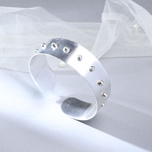 Elegant Silver Open Cuff Bangle Handcrafted Wide Minimalist <b>Bracelet</b> for Women - Product Image 2