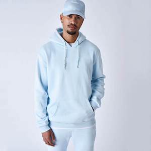 Ensemble de survêtement bleu clair à capuche pour homme, sweat-shirt à manches longues avec poches latérales, tenue décontractée d'automne, couleur unie, respirant - Product Image 2