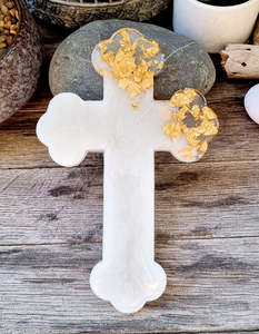 Escultura Religiosa de Cruz con Tema de Ángel, Hecha a Mano con Resina Epoxi Ecológica, para Decoración del Hogar, Forma Personalizada, Color Rojo Naranja - Product Image 6