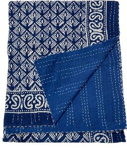 Cubrecama Reversible Kantha Azul Índigo con Estampado a Mano, Juego de Edredón de Algodón Vintage Ecológico para Bodas, Hogar, Hotel, Tamaño Individual - Product Image 3