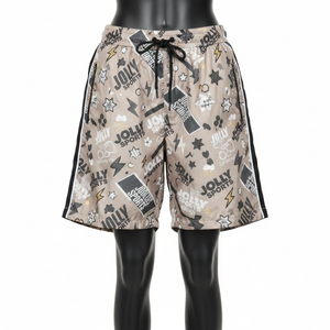 กางเกงขาสั้นผู้หญิงผ้าโพลีเอสเตอร์คุณภาพสูง สีเบจ ดำ ขาว แถบข้างพิมพ์ลายแบบซับลิเมชั่นตามสั่ง - Product Image 6