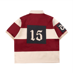Custom Printed <b>Men's</b> Short Sleeve Polo <b>Shirt</b> <b>Red</b> <b>And</b> Cream Contrast Trim Preppy Style Oxford Fabric Regular Fit - Product Image 3