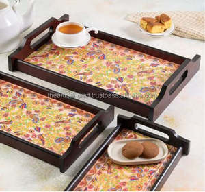 Juego de 3 bandejas de madera pulida con decoración de ágata de estilo náutico Artesanía Mesa de comedor Almacenamiento de servicio Uso Recuerdo romántico - Product Image 5