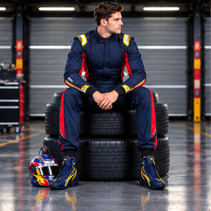 Combinaison de course pour homme à manches longues bleue avec accents rouges et jaunes, ignifuge, séchage rapide, imperméable, polyester/nylon, pour toutes les motos - Product Image 5