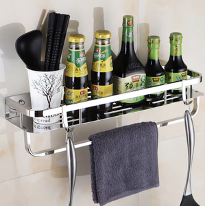 2 Piece 40cm <b>Wall</b> Mounted Bathroom <b>Shelf</b> Shower Caddy Stainless Steel <b>Corner</b> Storage Rack with Towel Bar - Product Image 2