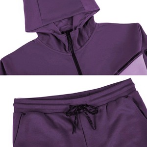Chándal Unisex Morado de Color Sólido con Bloques de Color, Cremallera Completa, Cuello Alto, Ropa Deportiva Casual con Bolsillos Laterales, para Otoño, Corte Regular - Product Image 4